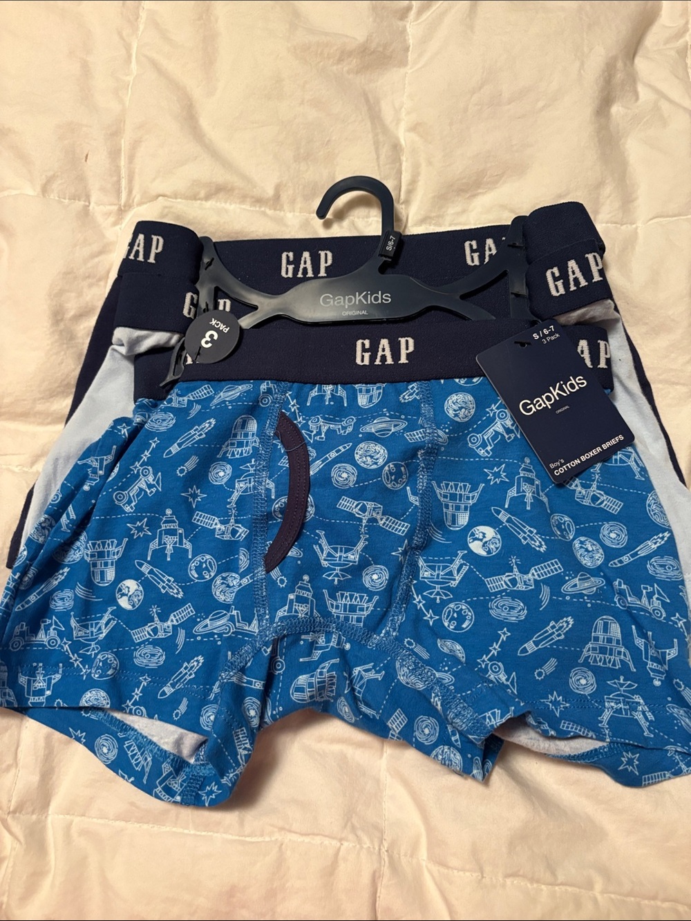 GAP Boys Blue Space-Print Boxer Briefs 3-Pack